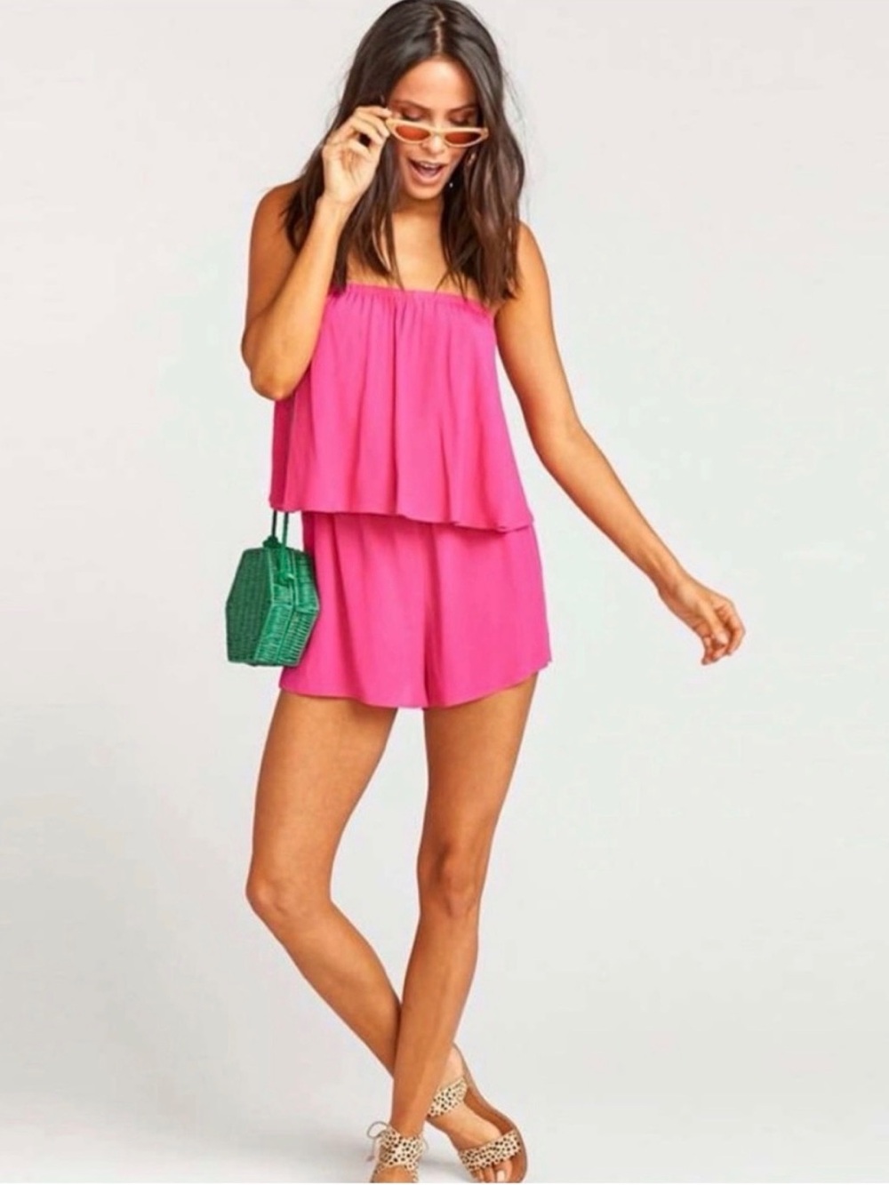 Show Me Your MuMu Hot Pink Strapless Layered Shorts Romper